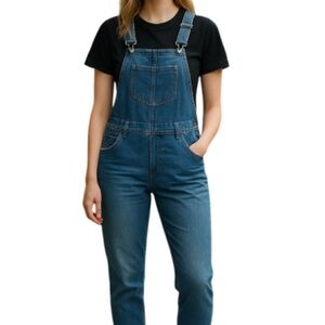 BLUENOTES Denim Overalls Blue Light Wash Bibbed Cotton Tapered Leg Boho Size XS